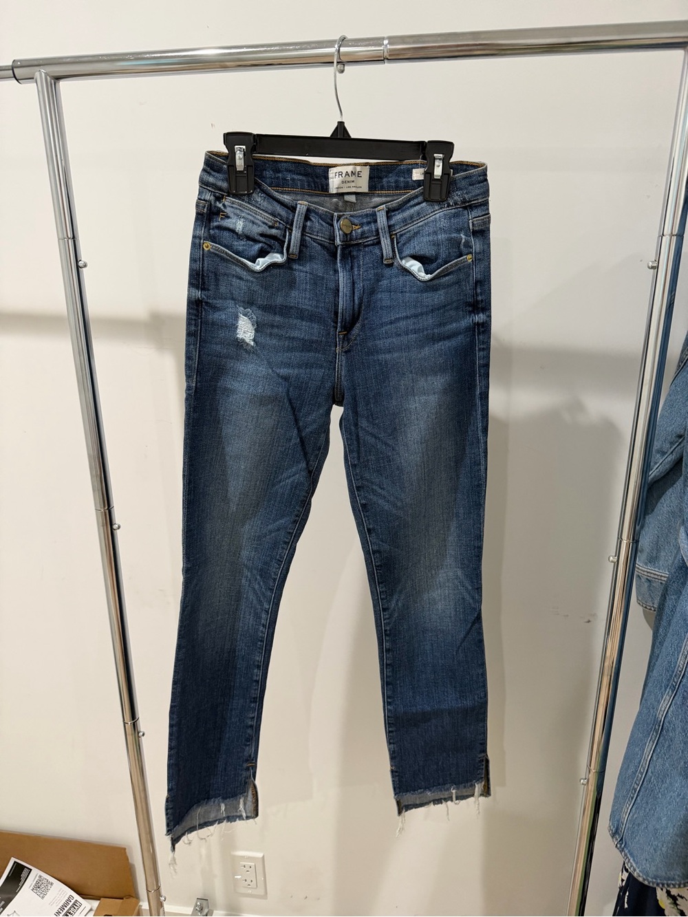 Frame Denim Dark Blue Cropped Raw-Hem Jeans